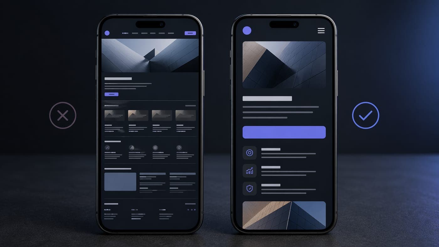 Side by side comparison of a desktop-first site and a mobile-first site on a phone